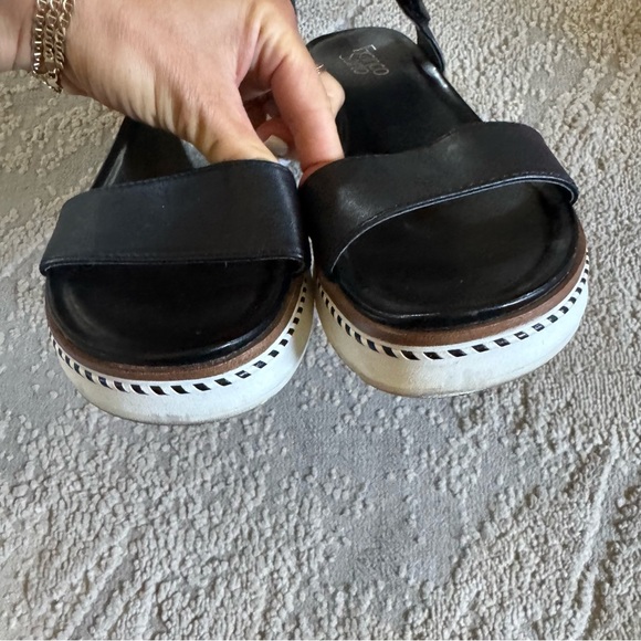 Franco Sarto Wedge Sandals leather black white ankle strap 8.5 - Picture 6 of 9